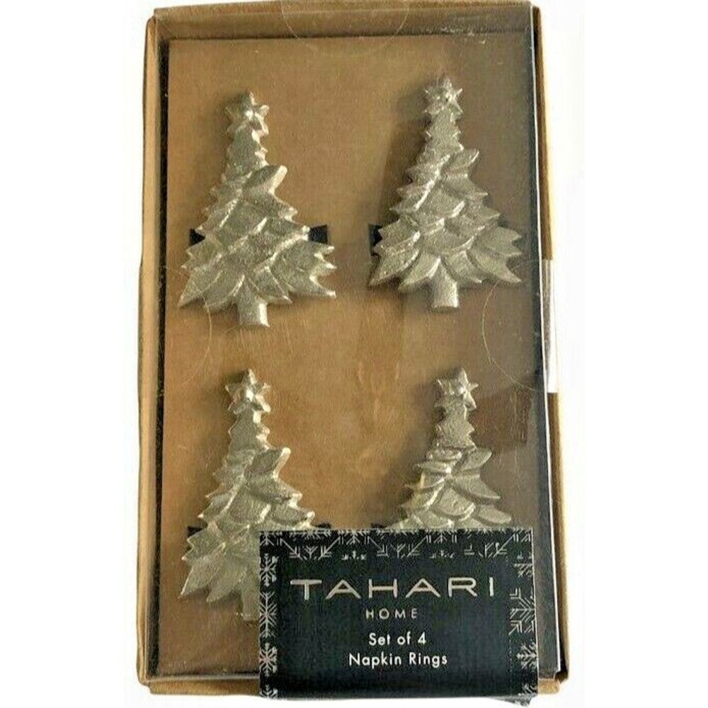 Tahari Home Napkin Rings Set Of 4 Christmas Tree Shaped Holiday Table Decor